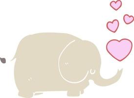 carino piatto colore stile cartone animato elefante con amore cuori vettore