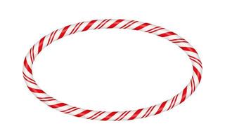 cornice ovale di bastoncino di zucchero natalizio con strisce rosse e bianche. bordo di natale con motivo lecca-lecca caramelle a strisce. modello vuoto di natale e capodanno. illustrazione vettoriale isolato su sfondo bianco