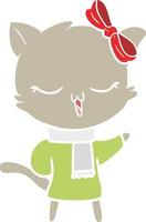 gatto cartone animato in stile piatto a colori con fiocco sulla testa vettore