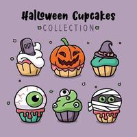 Halloween Cupcake impostato cartone animato collezione, piatto design stile. vettore