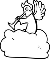 linea disegno cartone animato angelo su nube con tromba vettore