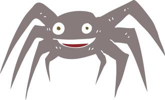 piatto colore illustrazione di un' cartone animato contento ragno vettore