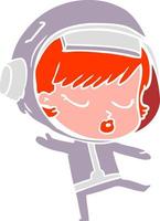 piatto colore stile cartone animato bella astronauta ragazza danza vettore