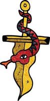 cartone animato scarabocchio pugnale e serpente tatuaggio vettore