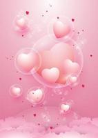 cuori in bolle galleggianti sul cielo rosa vettore