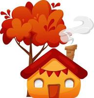 carino Casa con autunno albero, camino, e Fumo isolato vettore