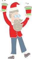 piatto colore illustrazione di un' cartone animato uomo con caffè tazze a Natale vettore