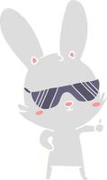carino piatto colore stile cartone animato coniglio indossare occhiali da sole vettore