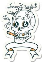 tatuaggio etichetta con bandiera di un' cranio fumo vettore