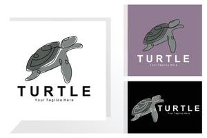 illustrazione del logo della tartaruga marina protetta icona animale marino anfibio, identità aziendale del marchio vettoriale