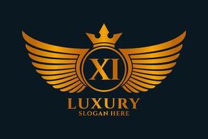 lusso reale ala lettera xi cresta oro colore logo vettore, vittoria logo, cresta logo, ala logo, vettore logo modello.