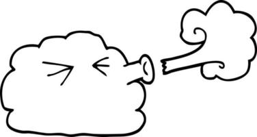 nuvola di cartone animato di disegno a tratteggio che soffia una burrasca vettore