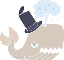 piatto colore illustrazione di un' cartone animato balena schizzare acqua vettore