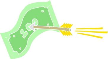 piatto colore illustrazione di un' cartone animato volante freccia colpire i soldi Nota vettore