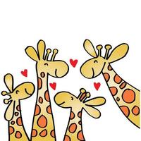 famiglia della giraffa del fumetto con i cuori vettore