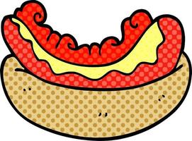 cartone animato scarabocchio hot dog nel un' ciambella vettore