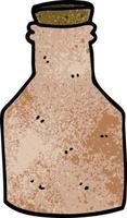 cartone animato doodle vecchia bottiglia di ceramica con sughero vettore