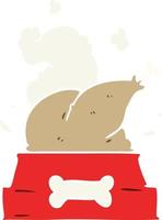 piatto colore stile cartone animato totale cucinato tacchino stipato in un' cane ciotola per un' contento Natale cucciolo vettore