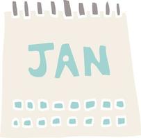 calendario di doodle dei cartoni animati che mostra il mese di gennaio vettore