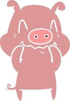 nervoso piatto colore stile cartone animato maiale vettore