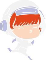 piatto colore stile cartone animato in esecuzione astronauta vettore