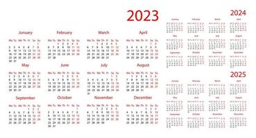 calendario per 2023, 2024, 2025, modello, disposizione vettore