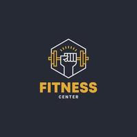 minimalista fitness Palestra linea arte icona etichetta logo modello vettore illustrazione design. semplice moderno cazzotto braccio mano sollevamento manubrio emblema logo concetto