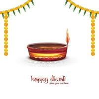 bellissimo Diwali saluto carta con acquerello diya olio lampada design vettore