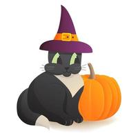 nero gatto con zucca. design elemento Halloween vacanza striscione. isolato su un' bianca sfondo.realistico vettore illustrazione.isolato su un' bianca sfondo.