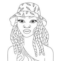 africano nero donna trecce acconciatura con estate berretto afro ragazza vettore colorazione illustrazione