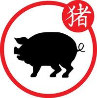 Cinese calendario anno di il maiale sagome. asiatico nuovo anno simbolo e Cinese carattere. il geroglifico sotto il corrispondente immagine. Cinese oroscopo simbolo vettore