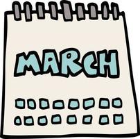 calendario di doodle del fumetto che mostra il mese di marzo vettore