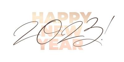 2023 moderno magro scritta. nuovo anno minimalista elegante saluto carta. mano disegnato nero iscrizione. vettore