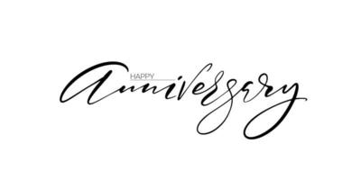 contento anniversario minimalista calligrafia orizzontale carta. saluto modello con lettering su bianca sfondo. vettore