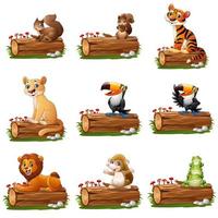 cartone animato animale su albero log vettore