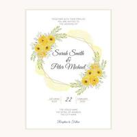 carta di invito di nozze con cornice rosa gialla dell'acquerello vettore