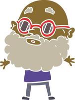 piatto colore stile cartone animato curioso uomo con barba e occhiali da sole vettore