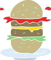 piatto colore illustrazione di un' cartone animato hamburger vettore