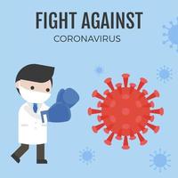 medico che indossa guantoni da boxe per combattere il coronavirus vettore