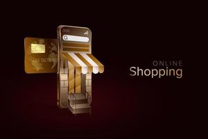 landing page dello shopping online lucido dorato vettore