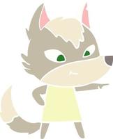 simpatico lupo cartone animato in stile piatto a colori vettore