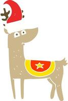piatto colore illustrazione di un' cartone animato renna indossare Natale cappello vettore