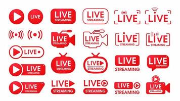 set di simboli rosso live streaming vettore