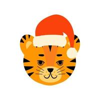 tigre viso testa Santa cappello impostato vettore