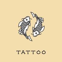 Pesci zodiaco cartello, un' tatuaggio con Due koi Pesci galleggiante in giro ogni Altro. vettore