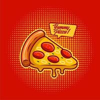Pizza su rosso e giallo comico pop Art mezzitoni sfondo illustrazione vettore