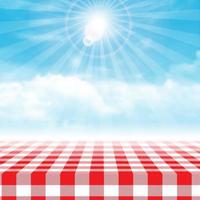 tavolo da picnic percalle contro il cielo nuvoloso blu vettore