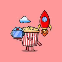 carino portafortuna cartone animato personaggio Popcorn come astronauta vettore