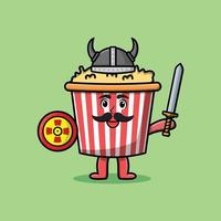 carino cartone animato Popcorn vichingo pirata Tenere spada vettore