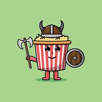 carino cartone animato Popcorn vichingo pirata Tenere ascia vettore